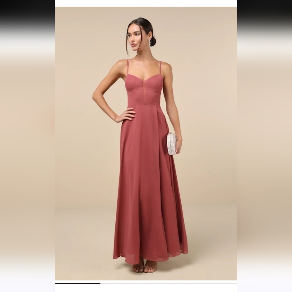 Lulus Stunning Grace Rusty Rose Cutout A-Line Maxi Dress Womens Size Small New